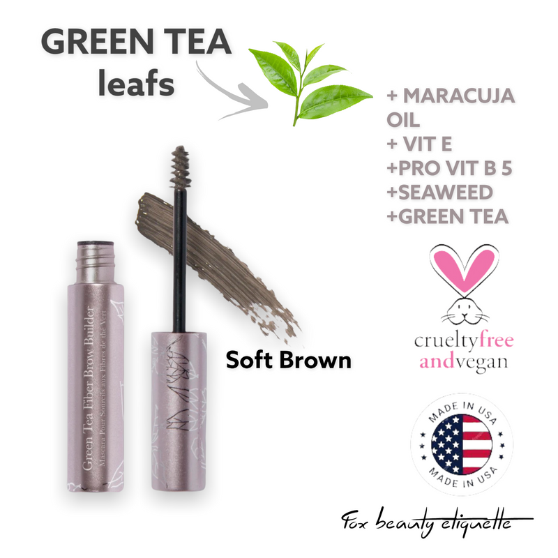 100% PURE -Green Tea Fiber Brow Builder-SOFT BROWN -
